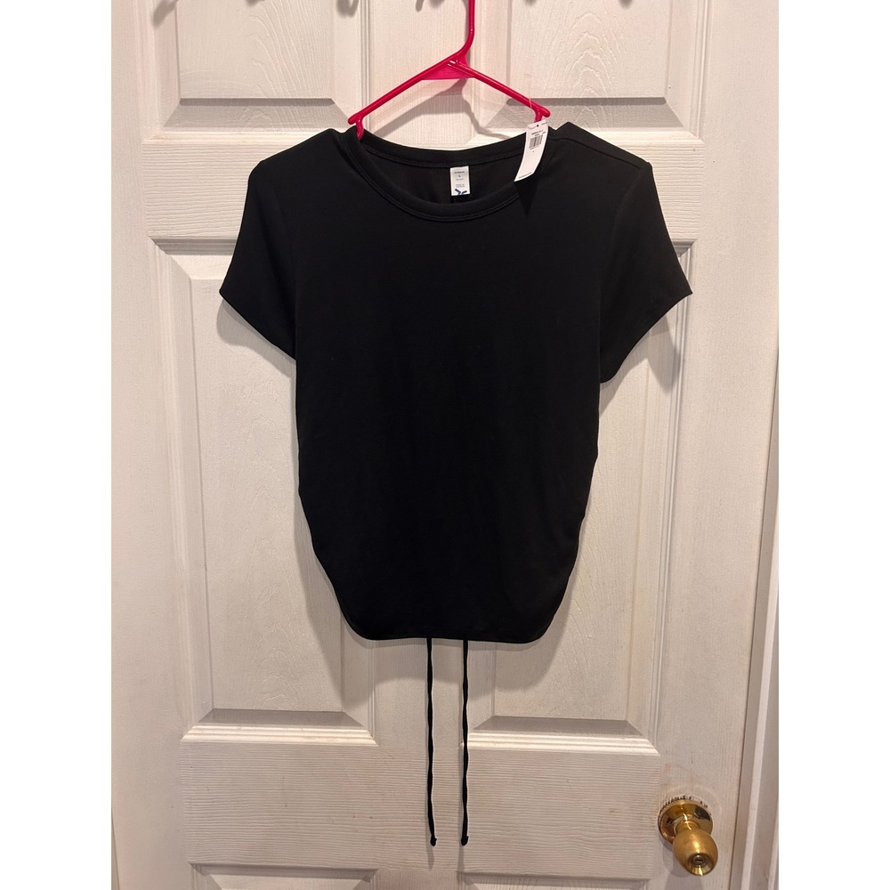 NWT Old Navy Active Ultralite Go-Dry Open Back Ruched Short Sleeve Top Black L
